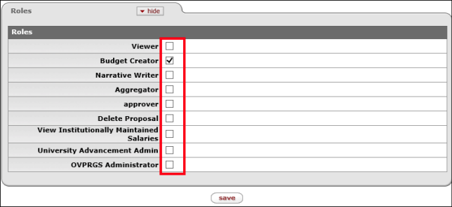 Add and Remove check boxes in the Roles panel